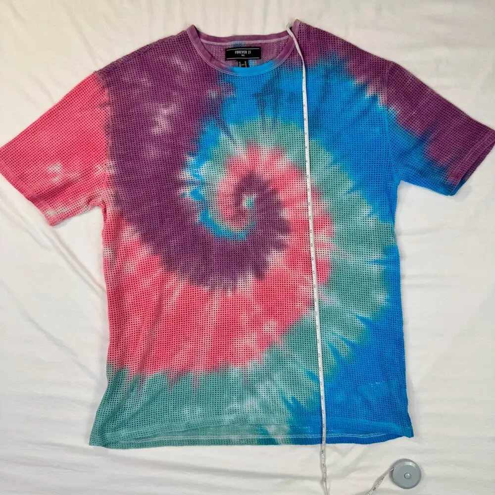 Mesh Tie Dye T-Shirt Men's Medium Y2K Rave Festival Sheer Net Top Grunge 90s - Picture 4 of 11